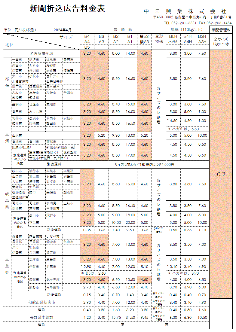 折込料金表